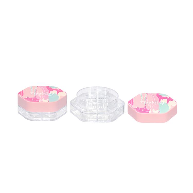 emballage cosmétique de poudre libre rose hexagonale