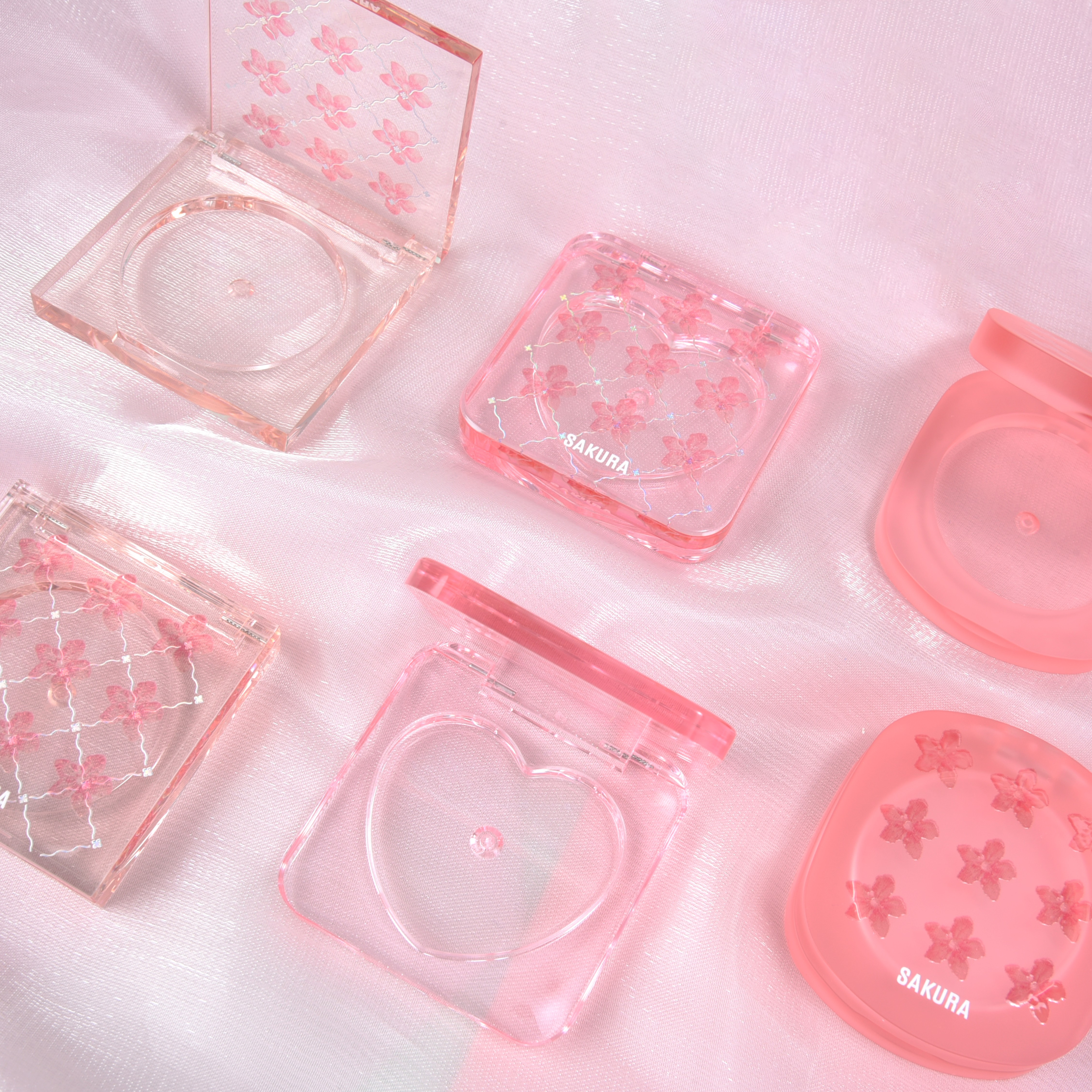 Embalaxe de rubor único rosa sakura transparente logo personalizado de diferentes formas