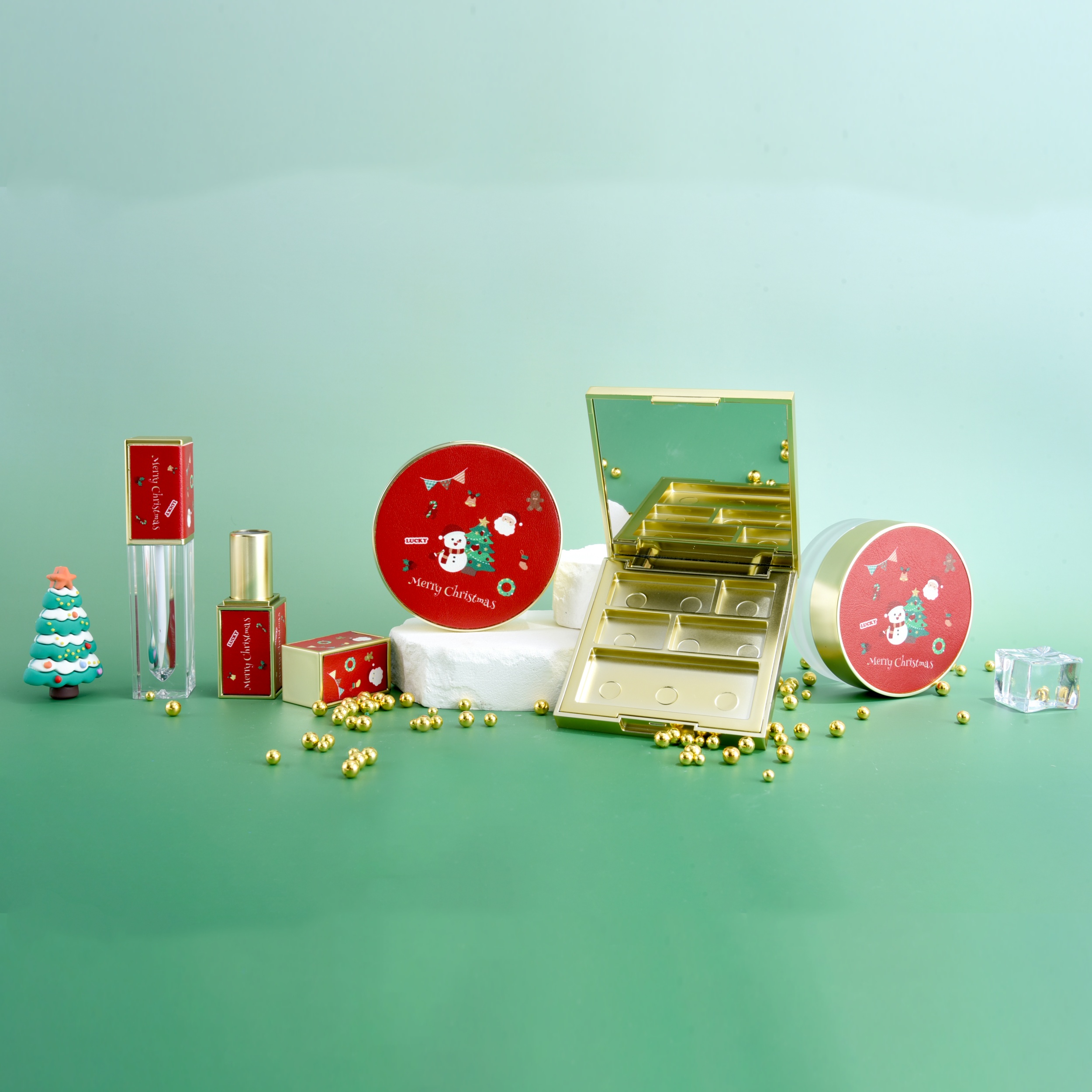 2023 luksus og yndefuld rød læder dekoration tom plast jule kosmetik container serie