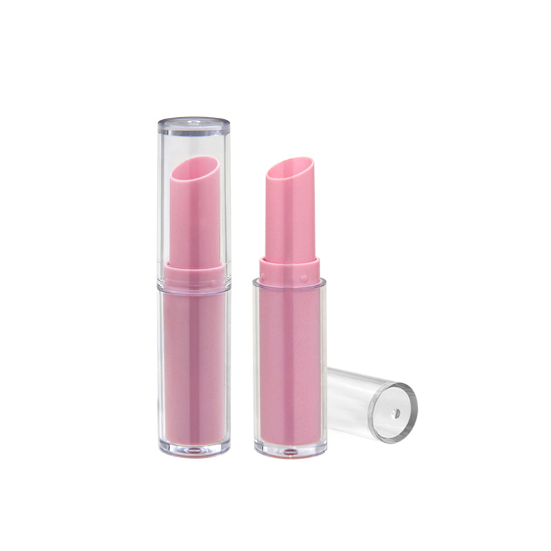 Biologisk nedbrytbar leppestift makeup emballasje tom leppepomade rosa gjennomsiktig beholder