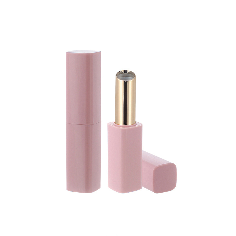 custom square rounded magnetic matte pink slanted lip balm tube container