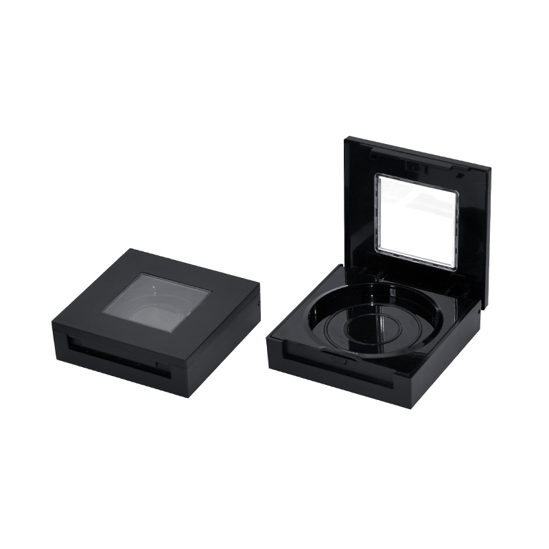 52 mm okrogla dvoslojna kvadratna črna kompaktna posoda za prašek s prozornim vrhom