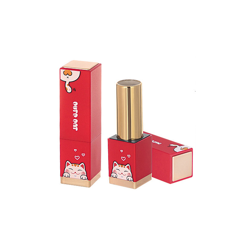 Tube de baume à lèvres magnétique carré imprimé chat de dessin animé mignon 3D, étui vide pour rouge à lèvres