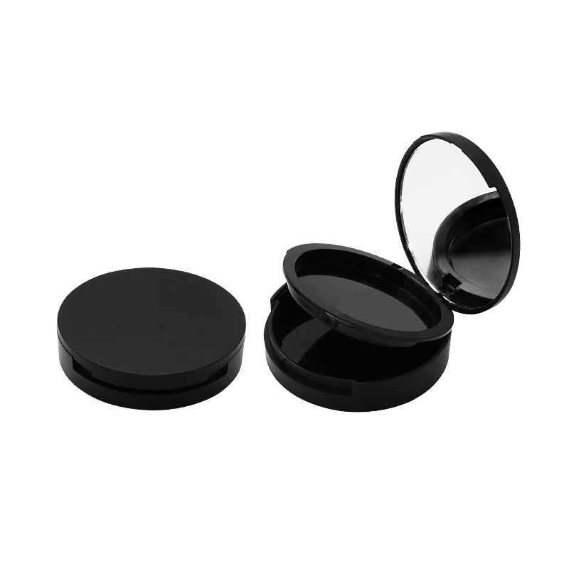 Kaksikerroksinen tyhjä 59 mm musta kosmeettinen kompakti puuterikotelo