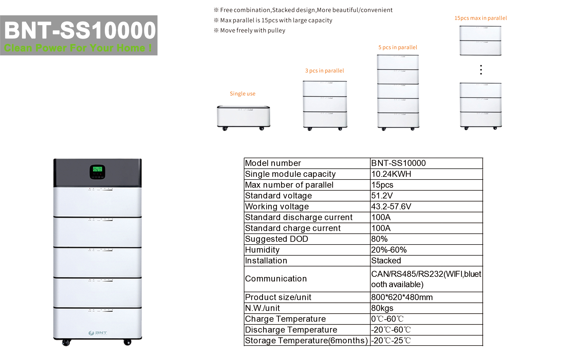 BNT power STORAGE Baterie série Decking Product SPECS-design ss10000-v4.0