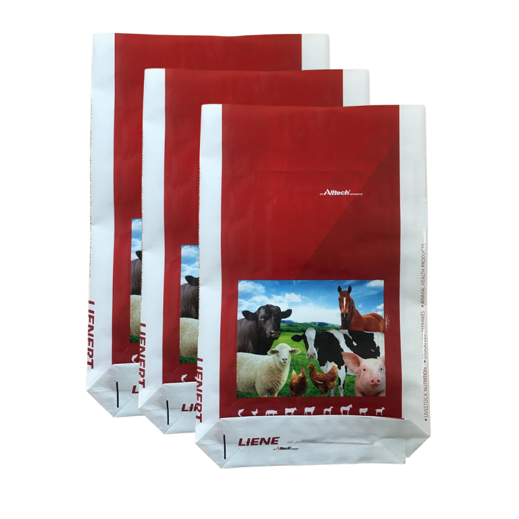 Industrial block bottom poly woven sack 25kg feed bag