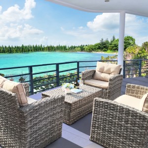 4-teiliges Sofa-Set für den Außenbereich – Gartensofa aus Rattan und Couchtisch mit Stauraum