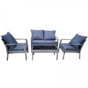 4Pcs patio sofa set sa gawas nga rattan armchairs nga naay black-printed tempered glass