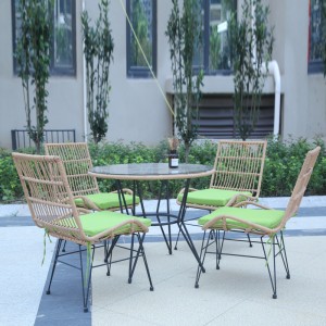 ຊຸດໂຕະອາຫານຮອບ patio dining set rattan dining chairs glass-top table