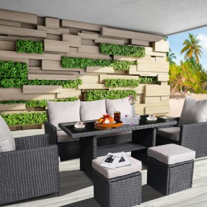 6 szt. Zestaw sof ogrodowych-rattanowa sofa na patio i stół do jadalni