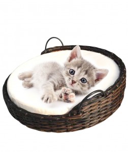 Cama redonda para mascotas con asas - Cama de ratán para gatos e cans