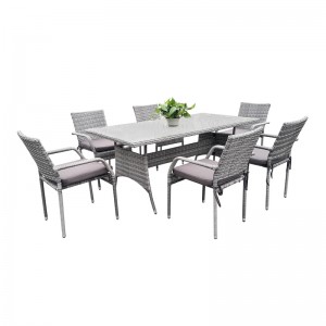 7 db kültéri terasz étkezőgarnitúra-fonott székek és asztal