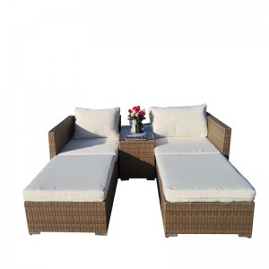 5pc секційний штучний ротанг шезлонг диван садовий набір-розважальний диван ліжко лежак