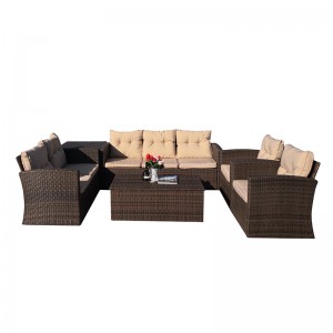 6-częściowy zestaw do rozmów na patio - rattanowa sofa segmentowa ze schowkiem na stół