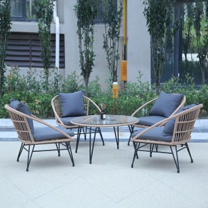 5Pc Finlandia outdoor patio rotan jero seating jati meja makan korsi set