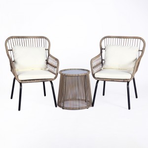 3PC butterfly shape Garden bistro furniture metal rope woven patio chairs and table