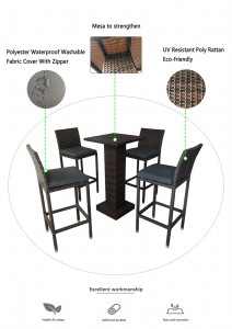 5pieces Outdoor Garden Poly Wicker Bar Furniture Set