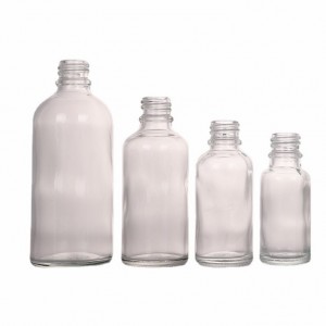 Transparente Flasche mit ätherischen Ölen aus Glas