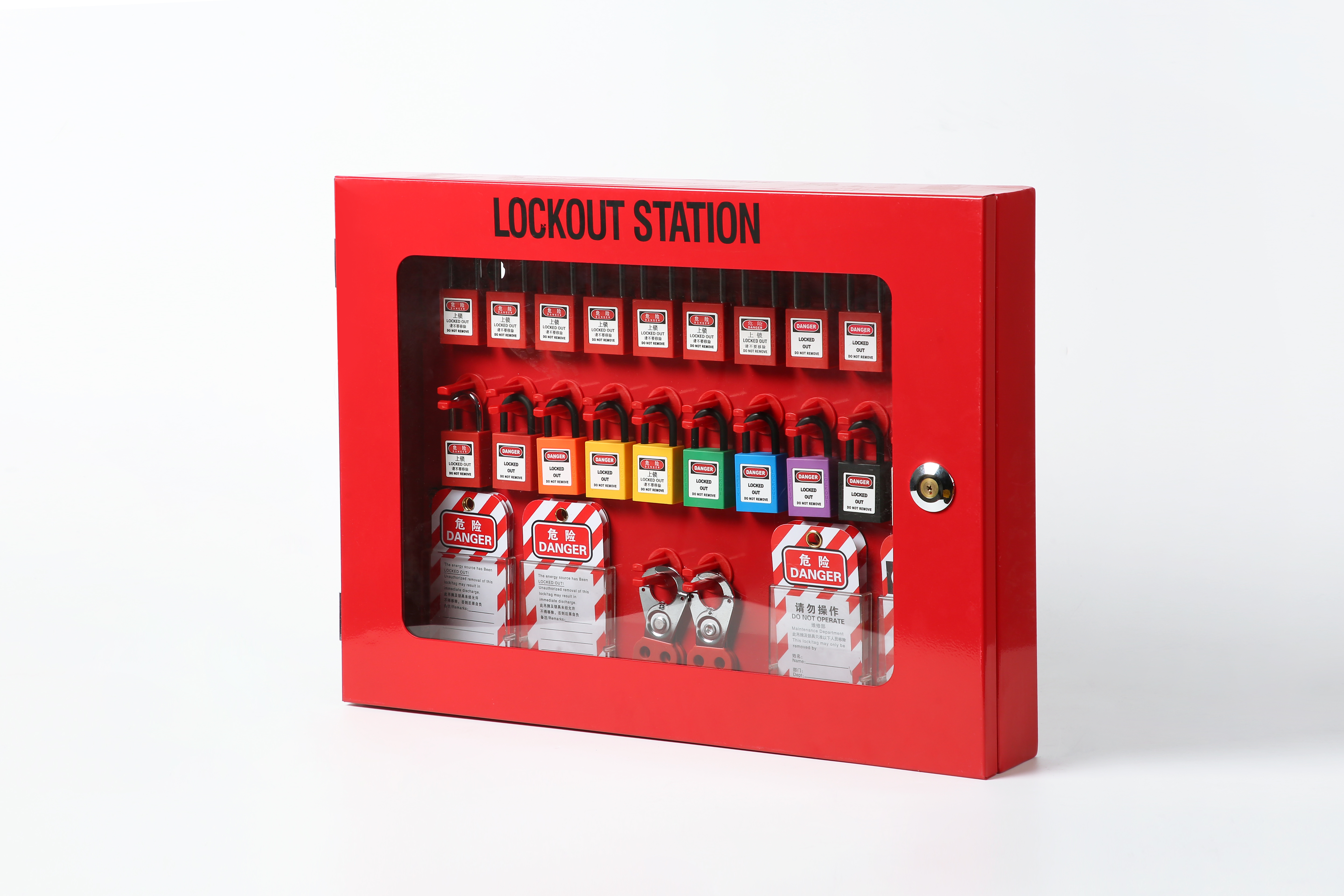 Fihenam-bidy lehibe Red Metal Portable Industrial Lockout Tagout Safety Padlocks Station