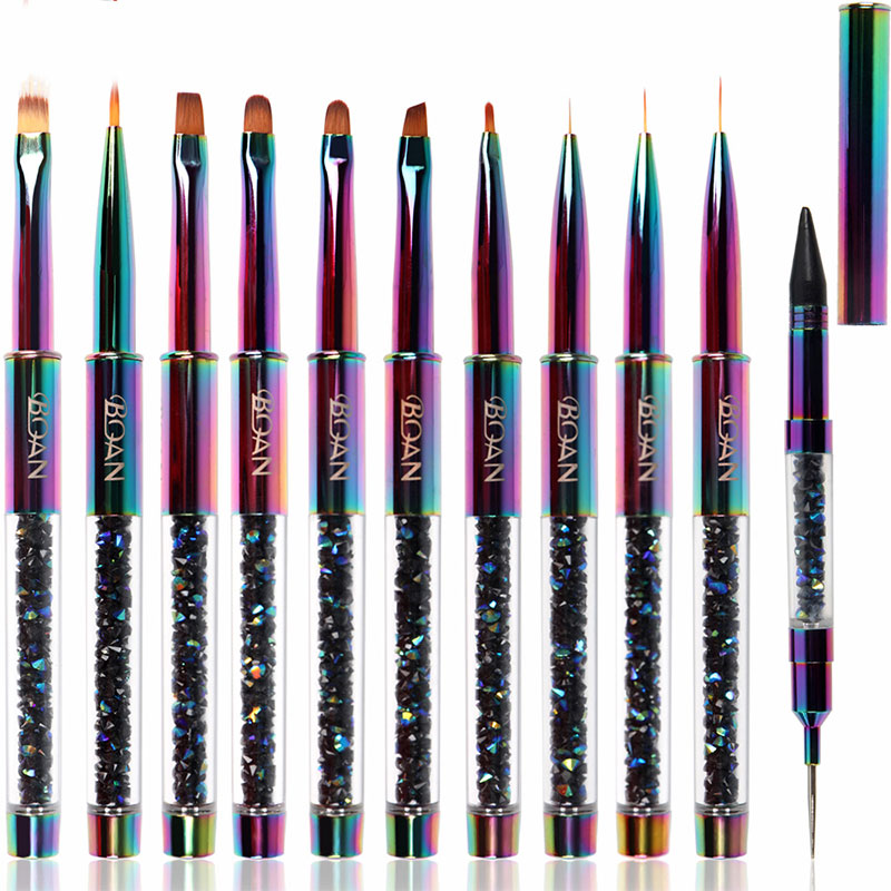 кольорова металева ручка зі стразами Kolinsky hair Nail Art Acrylic Brush Tools