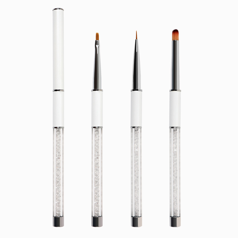 Продажба на едро на Kolinsky Hair White Rhinestone Acrylic Handle 3D Pen Nail Art UV Gel Liner Brushes Set