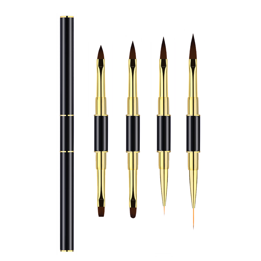 Custom Logo Round Oval Gold Black Metal Paint Liner Pen Synthetic Hair Double End Acrylic 3D Nail Art Brush