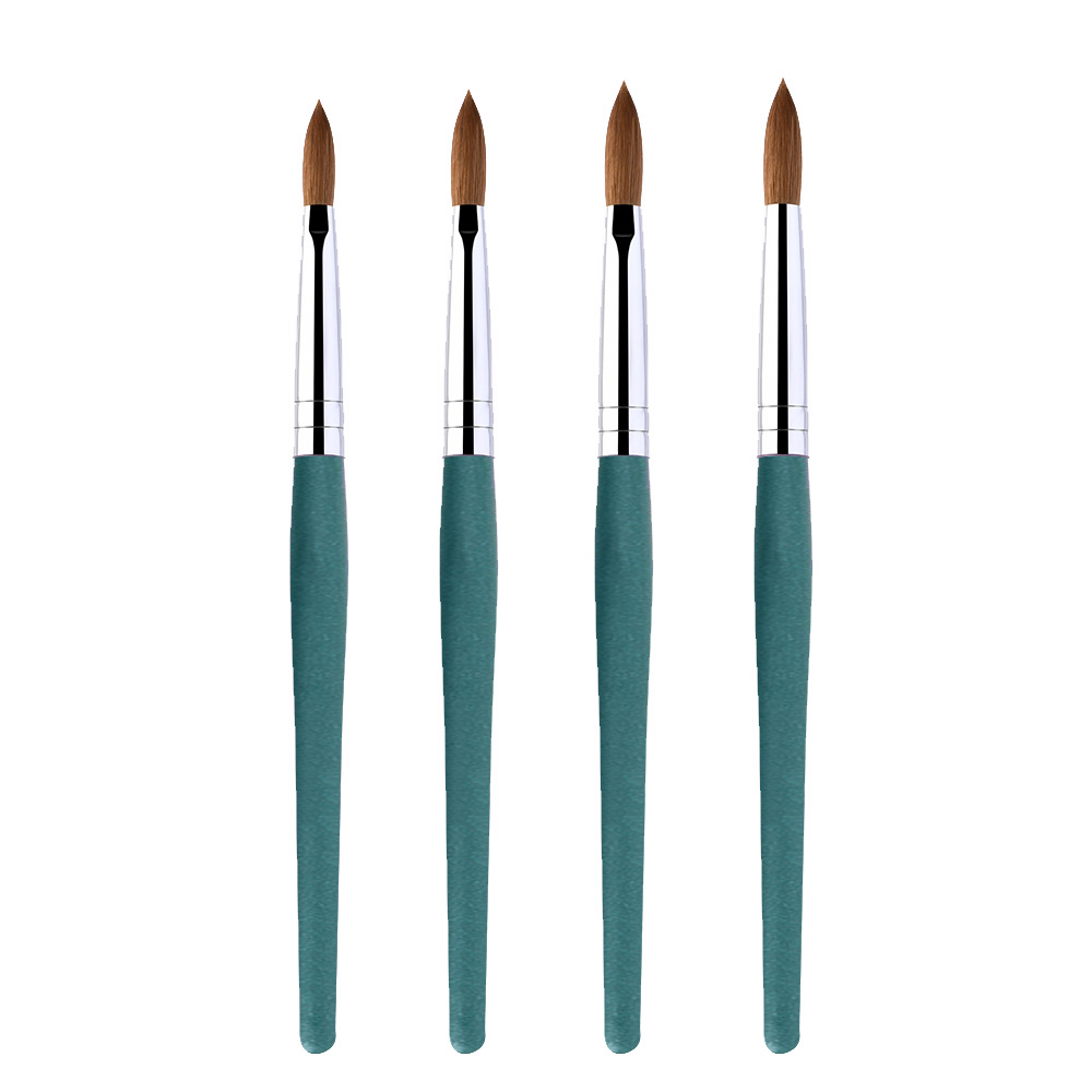 Nhazi OEM Oval Round Green Matte Wood Handle Kolinsky Acrylic Nail Art Brush Set For Crystal Powder