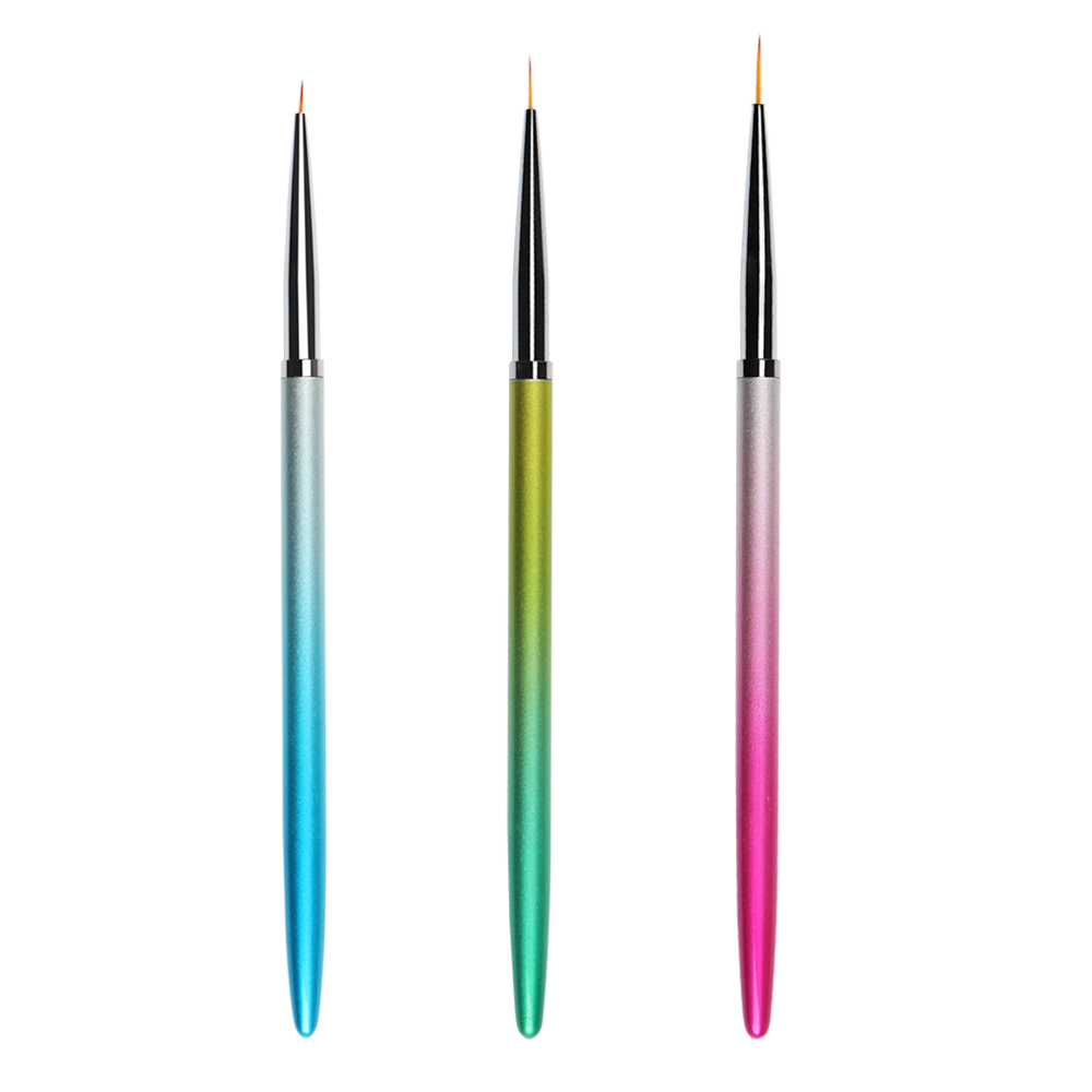 2022 Profesión Custom Gradient Metal Handle 3 colores Nail Art Liner Brush Nylon Hair Painting Line Nail Pen