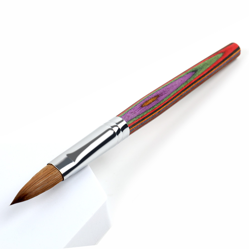 Classical Design Rough Flat Kolinsky Sable Hair Rainbow Wood Handle Paint Nail Acrylic Brush
