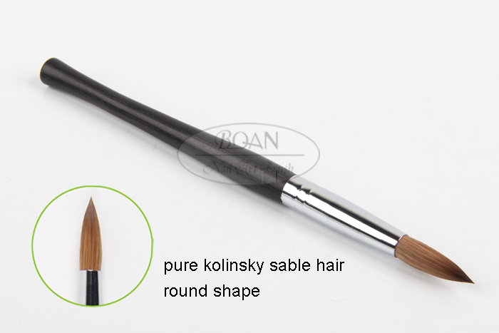 Logo personalizat, lemn de santal negru, mâner subțire, 100% perie acrilică pentru unghii de păr Kolinsky