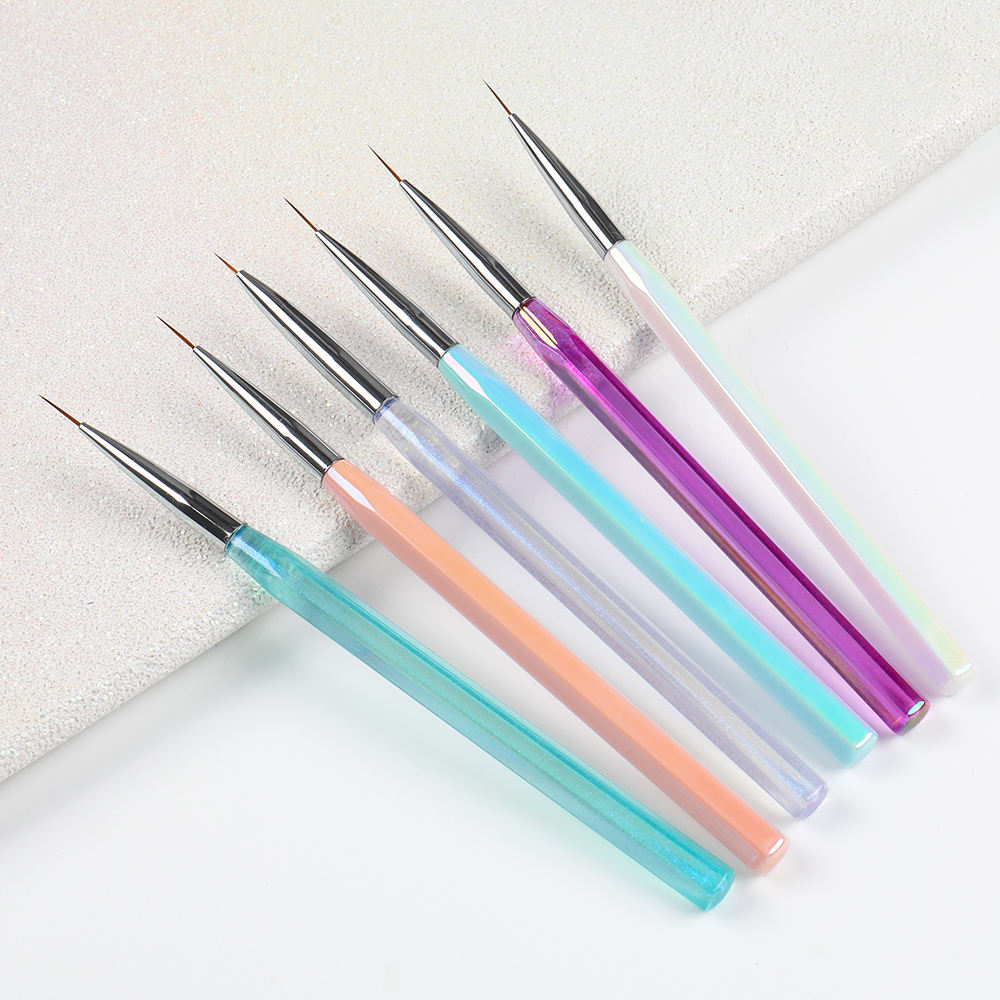 Private Label Маникюр куралы Pink Holo 7mm 15mm Neylon Hair Nail Art Drawing Painting Detail Liner Brush