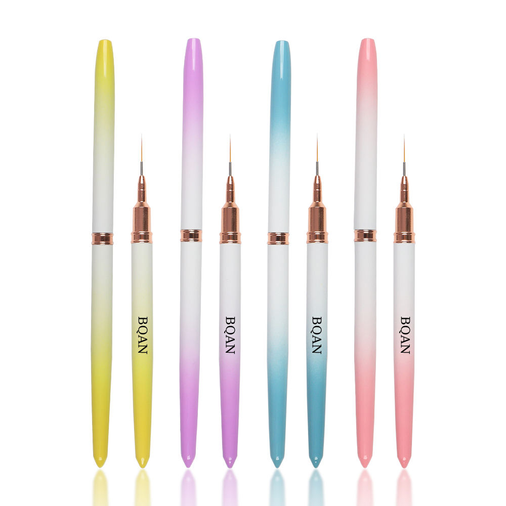 BQAN Özel Logo Boyutu 3-30mm Degrade 4 Renk Sentetik Saç Uzun İnme Detay Astar Boya Kalemi Tırnak Fırçası Seti