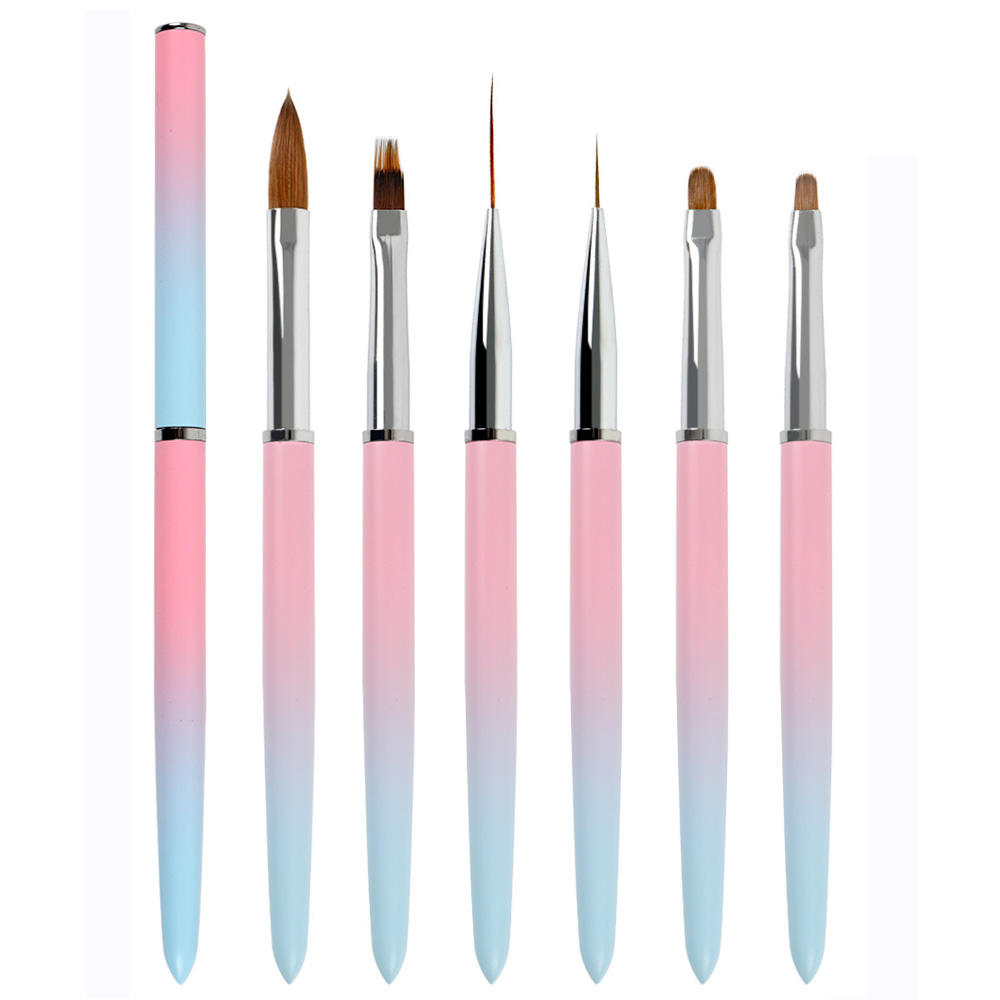 ក្រុមហ៊ុនផលិតរោងចក្រ Blue Pink Gradient Pure Kolinsky UV Gel Liner Brush Set Brush Art Acrylic Nail Art Brush Set for Acrylic Nails