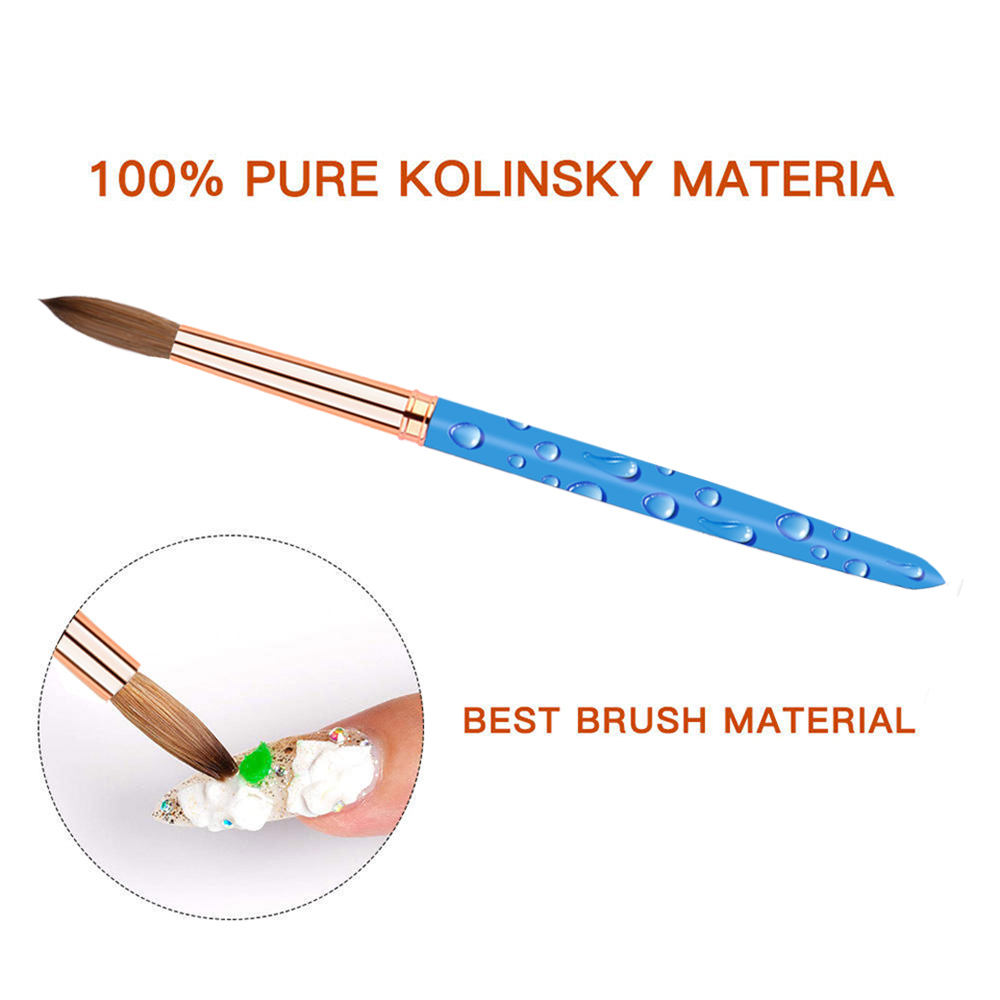 Персонализирано OEM лого Небесно синя акрилна четка Kolinsky 100% Pure Kolinsky Професионален размер 16 гофрирана за нокти