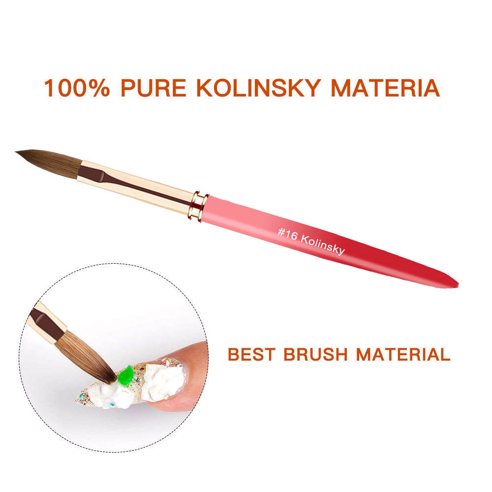 Горещи продавани червени градиентни метални дръжки 100% акрилни четки за нокти Kolinsky на едро Частен етикет Размер 12