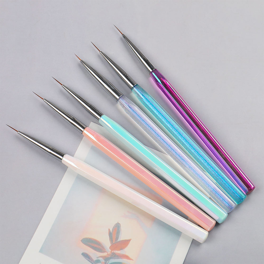 Private Label Инструмент за маникюр Pink Holo 7mm 15mm Найлон Коса Nail Art Рисуване Рисуване Детайли Liner Brush