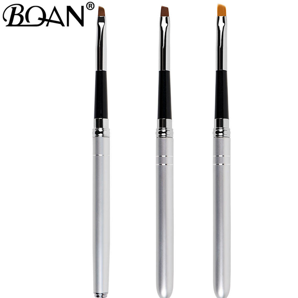 Oblique Flat Head နိုင်လွန်ငွေရောင် Pen Body Nail Art Gel Brushes စိတ်ကြိုက်လိုဂို