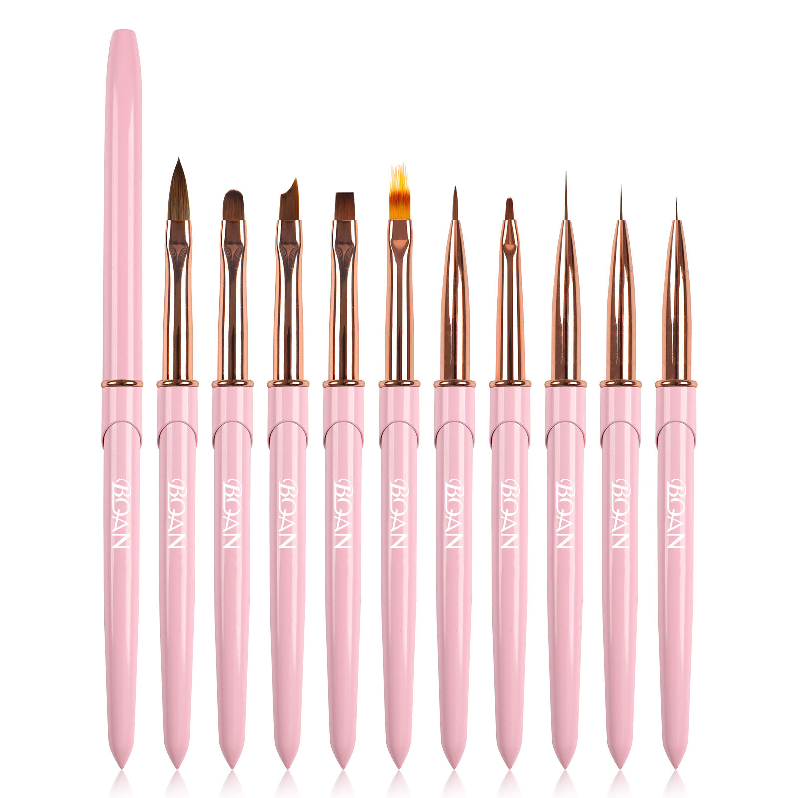 Нов дизайн Професионални 10 части акрилни четки за UV гел лайнер 100 комплект четки Pure Kolinsky Hair Pink Nail Art