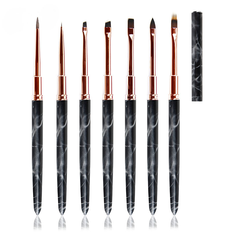 Siyah Degrade Mermer Metal Saplı Naylon Saç Tırnak Kalemi Fırçası