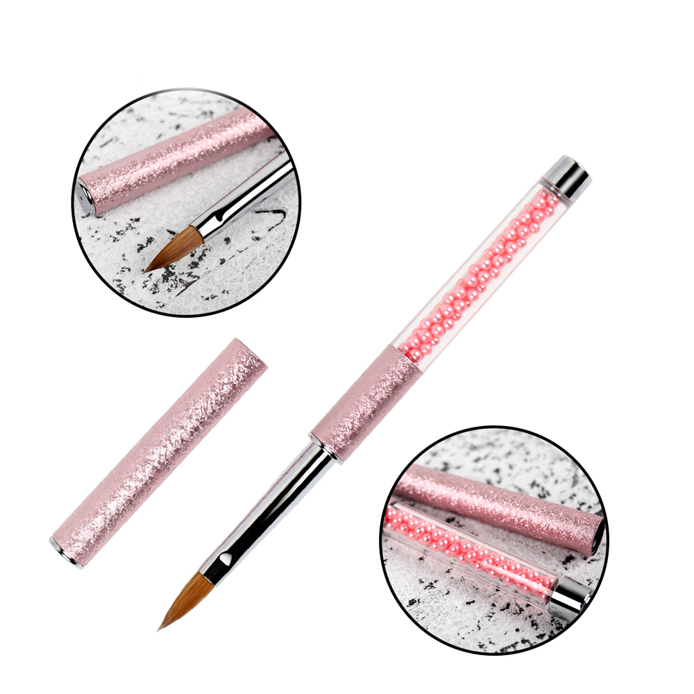 Custom nga Logo Pink Pearls Handle 100% Kolinsky Acrylic Nail Brush