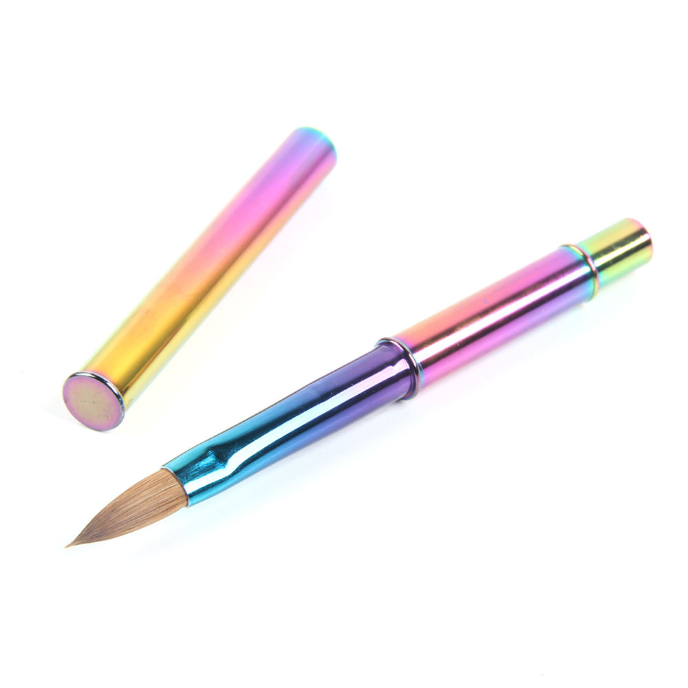 Umjikelo ojikelezileyo we-Rainbow Rainbow Gradient Metal Handle 100% ePure Kolinsky Acrylic Nail Brush Costom oem