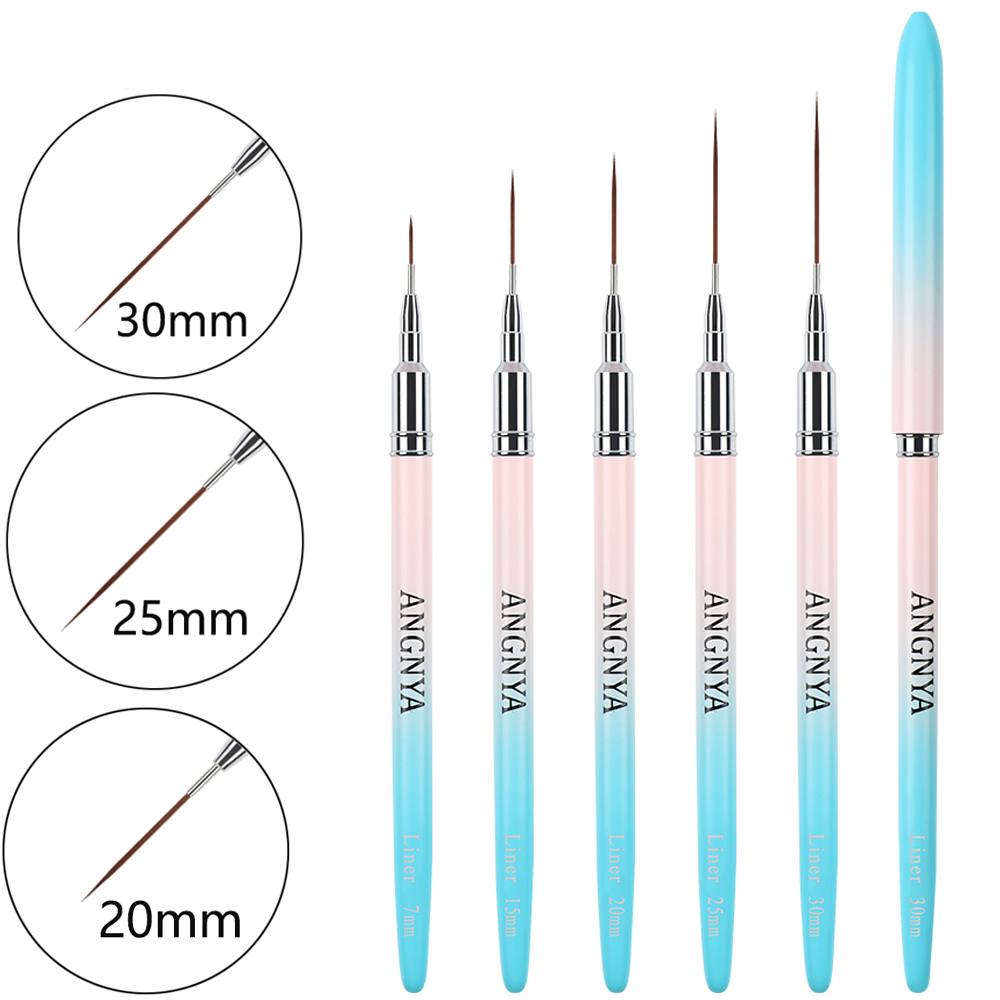 ລາຄາຂາຍສົ່ງສີຟ້າ Gradient Nylon Hair Custom Logo Extra Thin Draw Striping Brushes Professional Liner Nail Brush