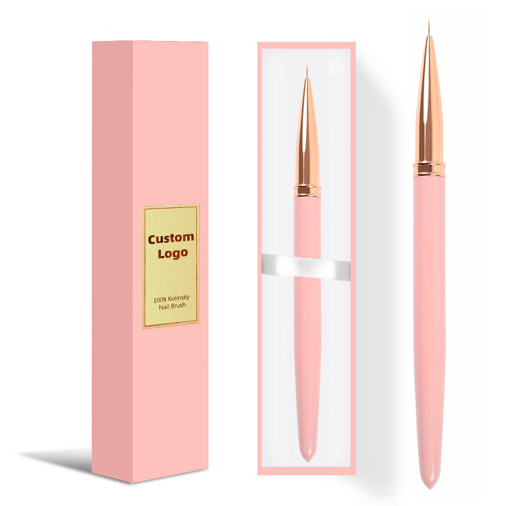 Customized Exquisite Box Pink Metal Handle 3d Brushes Penta Nylon Hair Nail Liner Brush e nang le boholo bo fapaneng