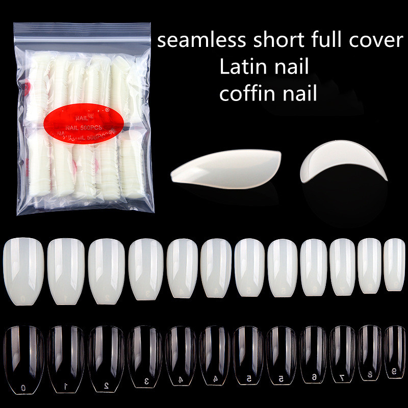 Factory Wholesale Traceless Short Paragraph Full Cover Latin Coffin Nail Tips 600pcs/bag flat false Nails