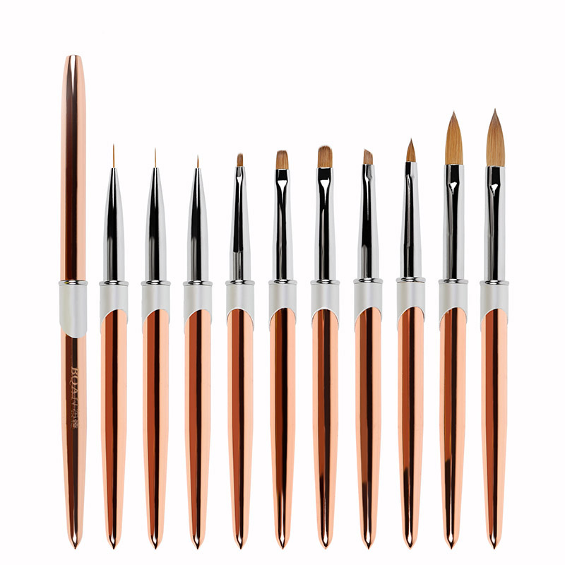 BQAN New Metal Handle Nylon Hair nail Art Liner Drawing Painting brush Tools Nail Acrylic Brush Set