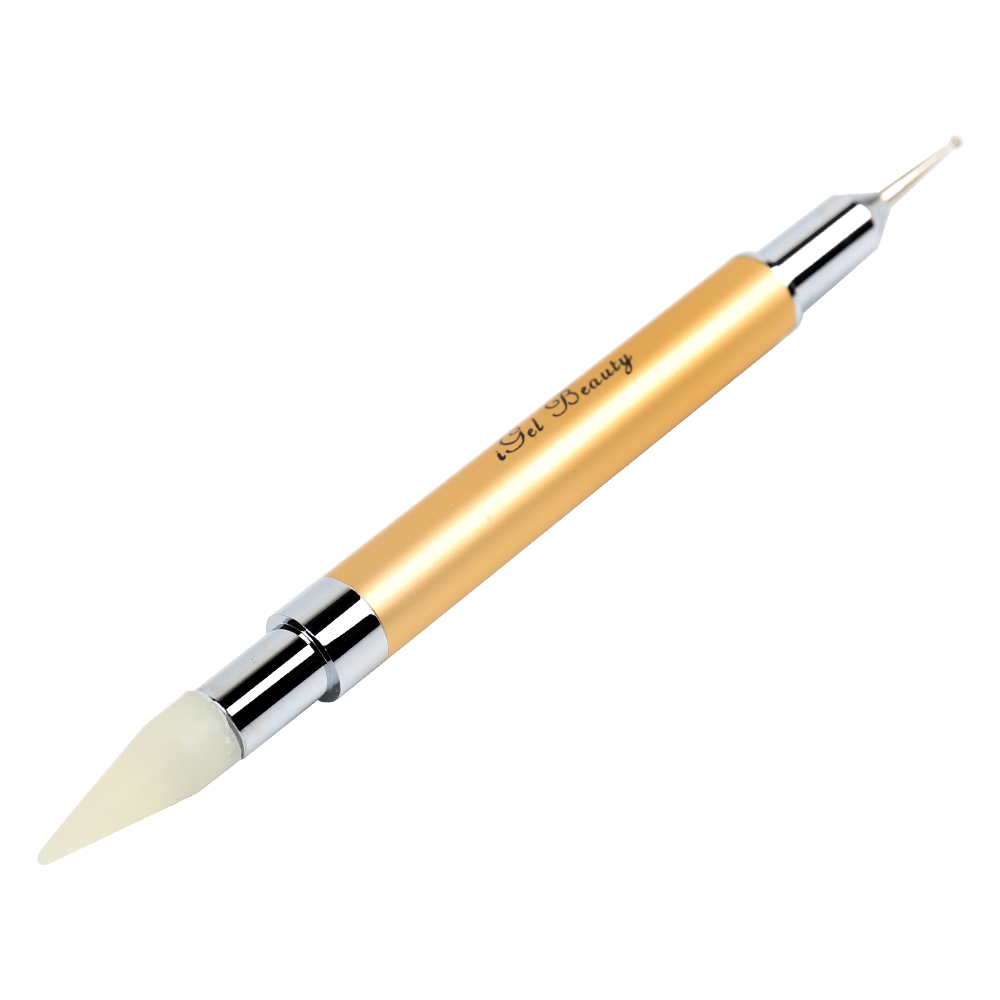 Велепродаја златна двострука оловка за наил арт восак Рхинестоне Пицкер Доттинг Пен