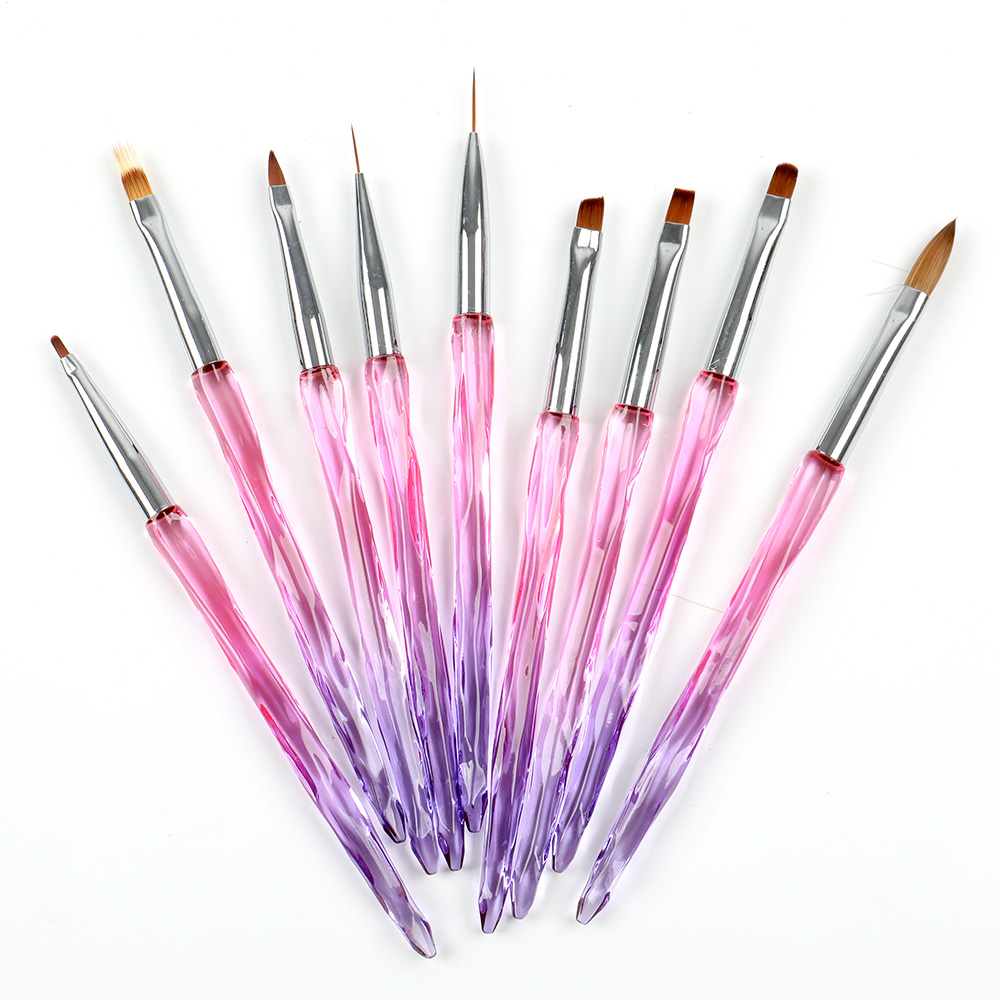 New Arrivals Design Nail Art Peniculus Sets 3d Perterget Pink et Purpura Gradiente Kolinsky Gel Acrylic Pens