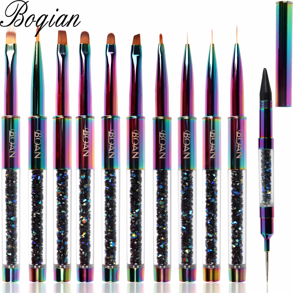BQAN Rainbow rhinestone ידית שיער קולינסקי כפול שימוש מברשת לציור ציפורניים