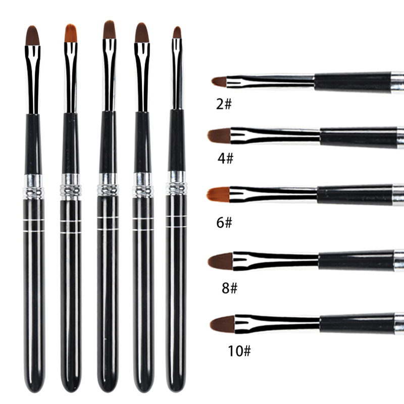 පුද්ගලික ලේබලය OEM #2-#10 Black Triangle Tip Manicure Poly Gel Polish Pen Tools Nail Art Gel Brush