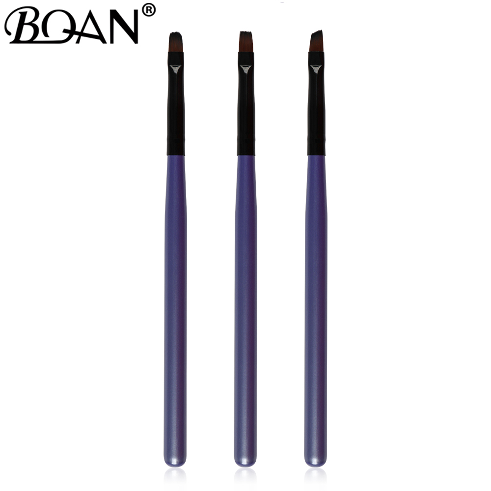 BQAN 3PCS Овальні плоскі косі пензлі Набір фіолетових дерев'яних ручок Nail Art Brush Brush Gel For Nail Polish